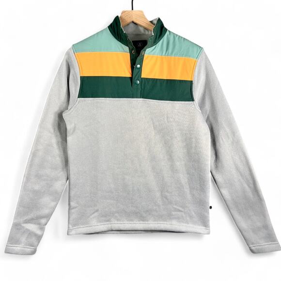 Swannies NWT Retro FOXX Fleece Pullover Men's Small Golf Sweater Snaps Gray Teal - Picture 1 of 8